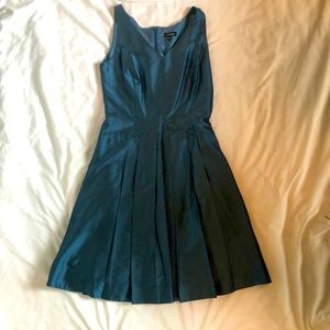 J. Peterman silk teal cocktail dress with pleats